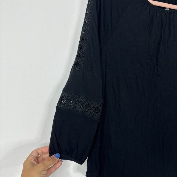2/$30 LOFT Lace Trimmed Peasant Blouse Long Sleeve Black Small #A0332 TRB2 - Picture 5 of 9
